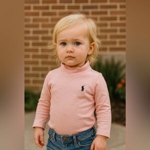 Ralph Lauren Pink Mock Neck Long Sleeve Top | Size 18M | 100% Cotton